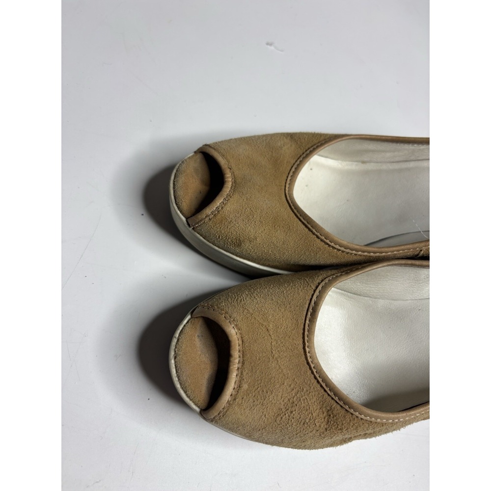 Donald J Pliner Carli Brown Suede Peep Toe Cork Wedge Heel Shoes Womens US 8M - Picture 3 of 9
